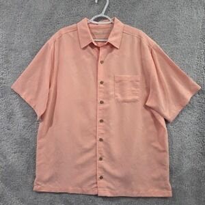 Caribbean Men's Short Sleeve Modal Polyester Button Down XLT, Hawaiian, Peach